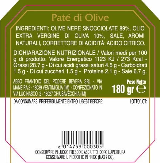Patà di olive Abbo - ingredienti